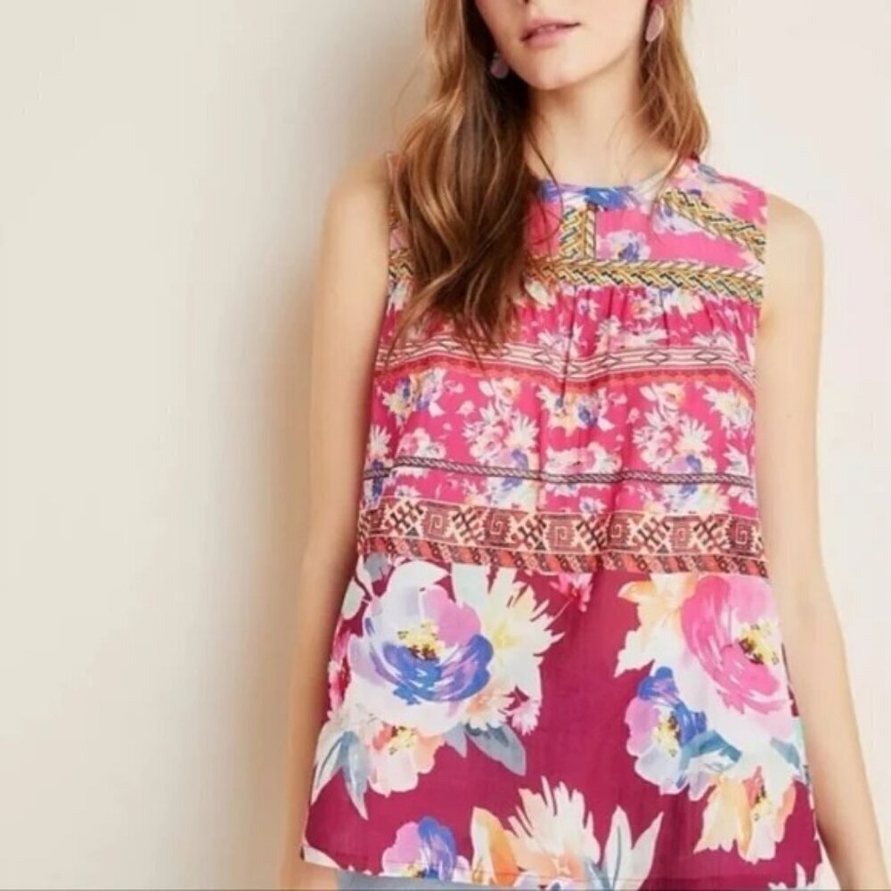 Anthropologie Multicolor Watercolor Floral Sleeveless Blouse - Size Small